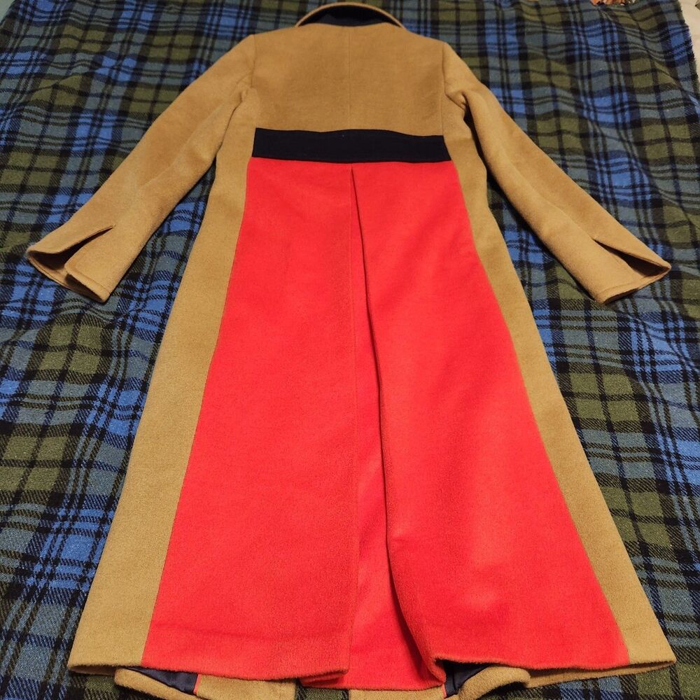Boden Long Camel Coat with Red Panel Back - Picture 7 of 13